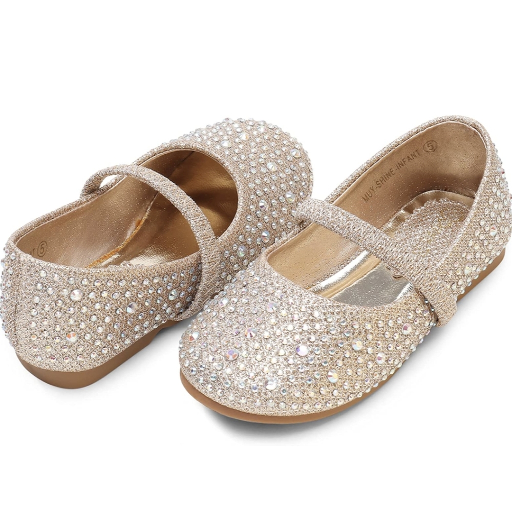 DREAM PAIRS Girls Mary Jane Rhinestone Studded Slip On Ballet Flats Toddler